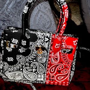 Red black and white bandanna bag